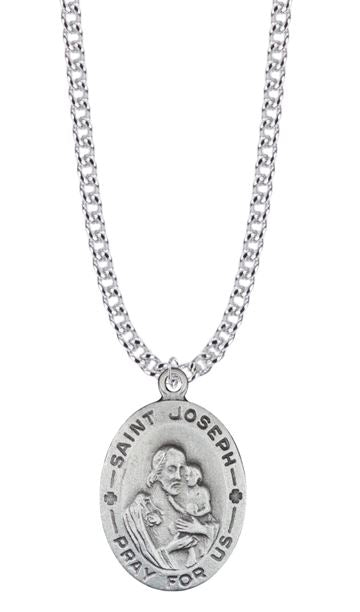 PEWTER OVAL ST. JOSEPH NECKLACE