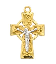 GOLD OVER STERLING SILVER TWO-TONE CELTIC CRUCIFIX 18