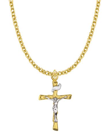 TWO-TONE LOG CRUCIFIX NECKLACE