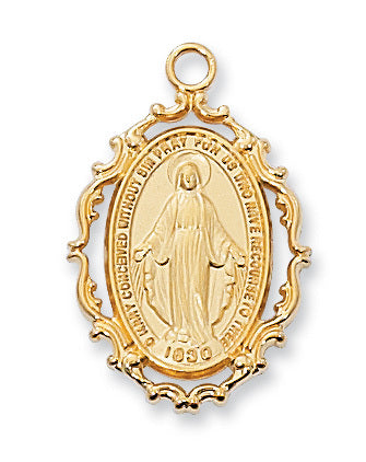18KT GOLD OVER STERLING SILVER MIRACULOUS MEDAL WITH FILIGREE