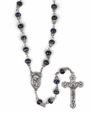 BLACK GLASS CAPPED BEADS ROSARY