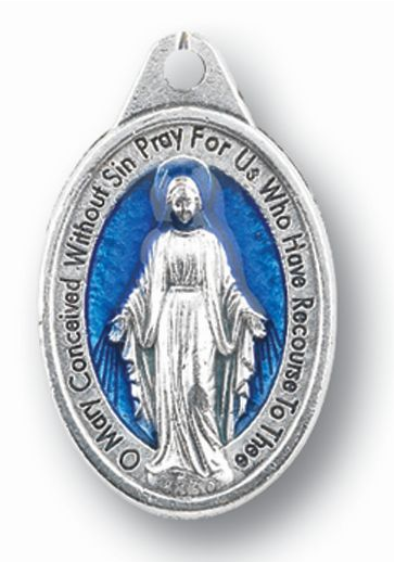 BLUE MIRACULOUS MEDAL NECKLACE