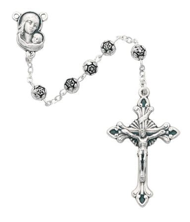 5MM SILVER ROSEBUD ROSARY