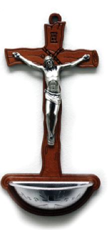 WOOD CRUCIFIX HOLY WATER FONT