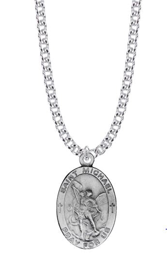 PEWTER SMALL OVAL ST. MICHAEL NECKLACE