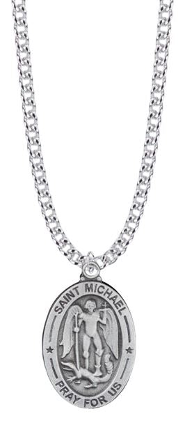LARGE OVAL ST MICHAEL NECKLACE (PEWTER)