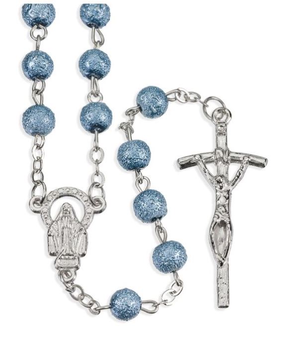 BLUE HAMMERED BEAD ROSARY