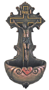 CRUCIFIX HOLY WATER FONT BRONZE 6.75"