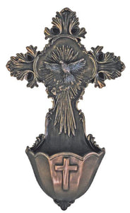 HOLY SPIRIT HOLY WATER FONT BRONZE 6"