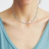 AQUA CRYSTAL ROSARY NECKLACE WITH MEDAL
