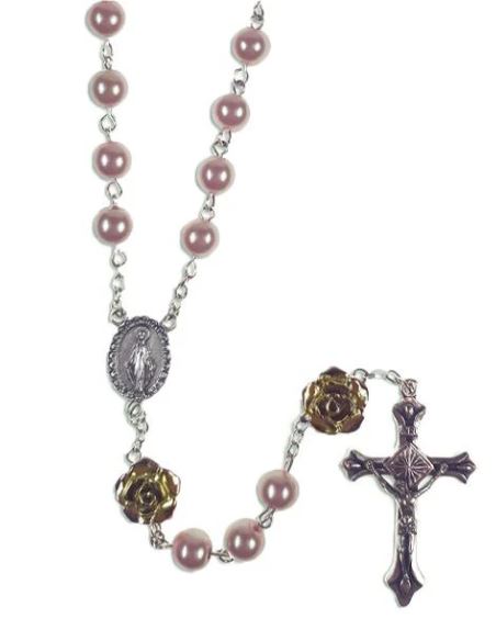 ROSARY IMITATION PEARL- ROSE COLOR BEADS