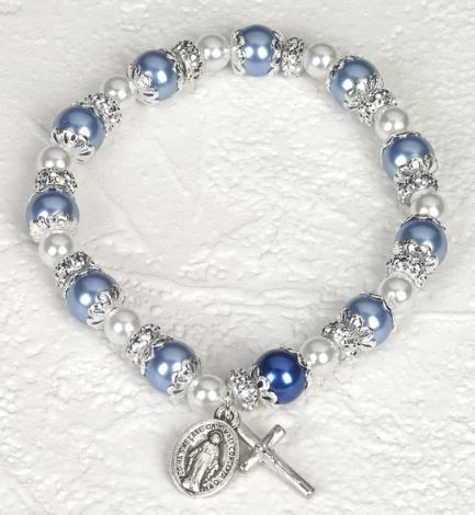 LIGHT BLUE & PEARL STRETCH BRACELET