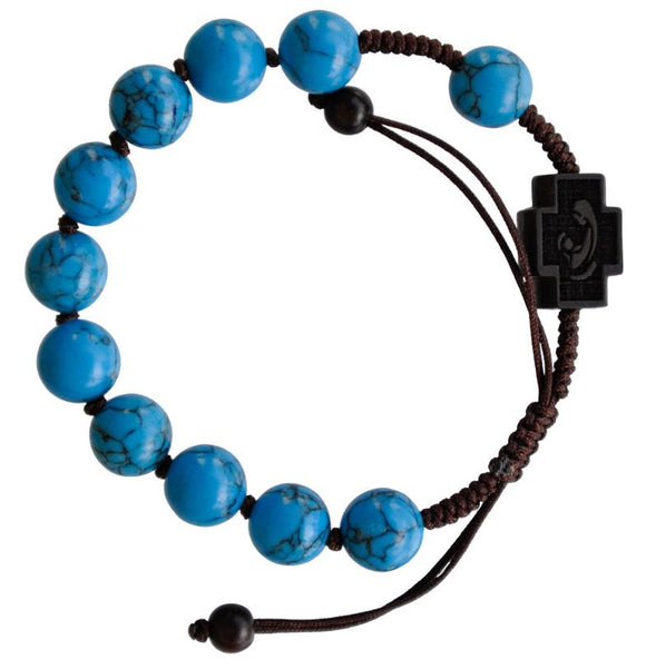 TURQUOISE BEAD & JUJUBE WOOD ROSARY BRACELET