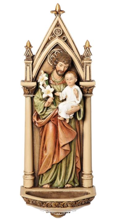 SAINT JOSEPH AND CHILD JESUS HOLY WATER FONT 7.75