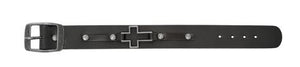 BLACK LEATHER MEN'S CROSS BRACELET