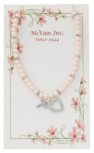 16" PINK PEARL HEART NECKLACE