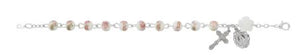 6.5" PINK CERAMIC BEAD & WHITE FLOWER BRACELET