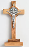 ST BENEDICT 5" OLIVE WOOD CRUCIFIX WITH BASE