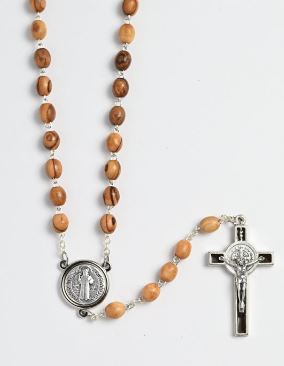 OLIVE WOOD SAINT BENEDICT 7MM ROSARY