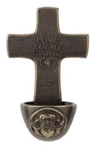 CLADDAGH CRUCIFIX HOLY WATER FONT BRONZE 6.5"