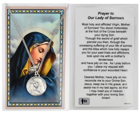 OUR LADY OF SORROWS MEDAL WITH PRAYER CARD