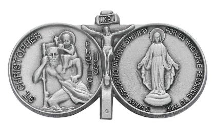 VISOR CLIP WITH ST. CHRISTOPHER & MIRACULOUS MEDAL