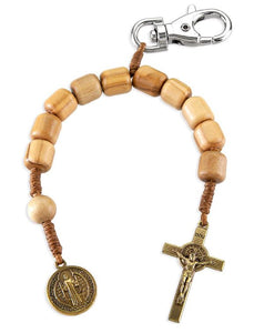 ST BENEDICT ONE DECADE ROSARY & CLIP (OLIVE WOOD)