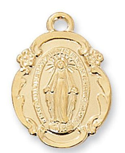 GOLD TONE PEWTER MIRACULOUS MEDAL NECKLACE