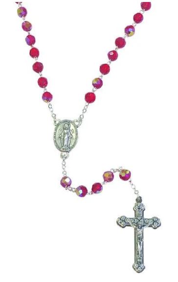 RED CRYSTAL ROSARY W/ MIRACULOUS MEDAL CENTER