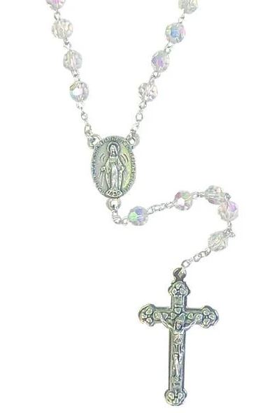 CRYSTAL ROSARY W/MIRACULOUS MEDAL CENTER