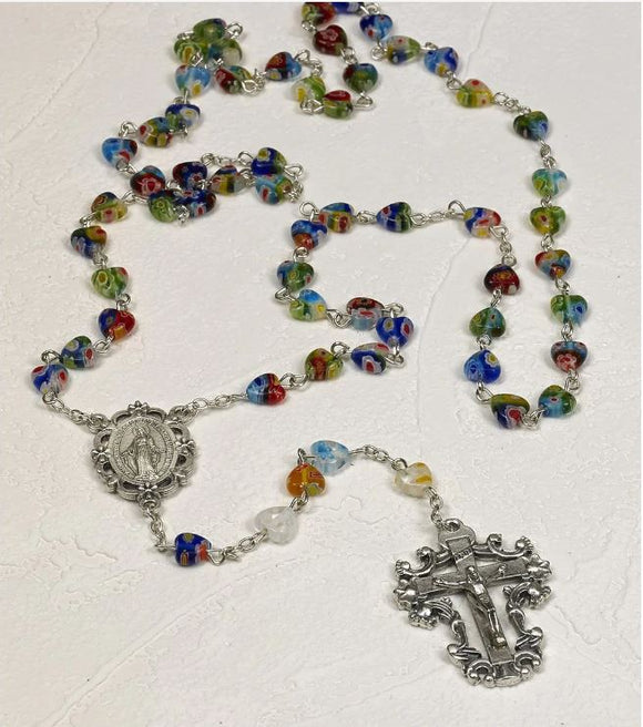 IMITATION HEART SHAPE MURANO BEADS ROSARY