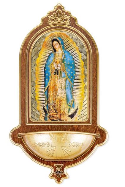 OUR LADY OF GUADALUPE HOLY WATER FONT WOOD 10X5.5