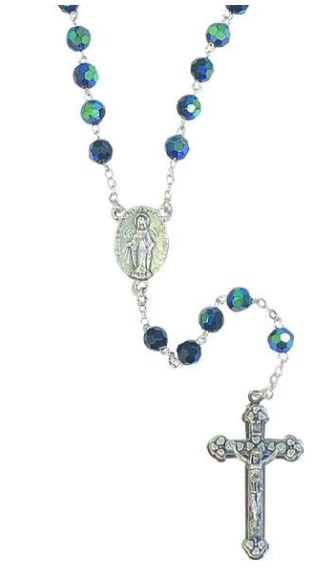 BLUE GREEN BEAD ROSARY-MIRACULOUS MEDAL CENTER