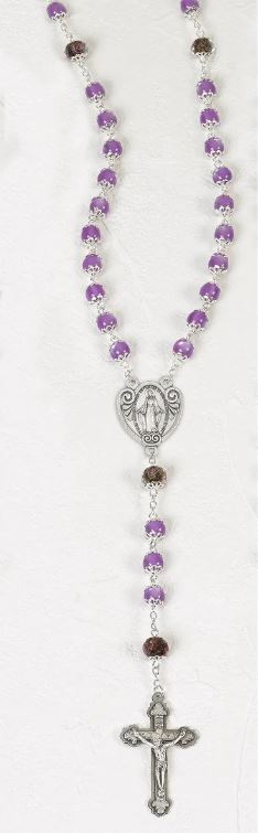 VIOLET BEADS ROSARY MIRACULOUS MEDAL CENTER