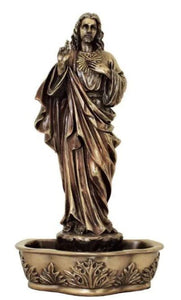 SACRED HEART OF JESUS 9" HOLY WATER FONT (BRONZE)