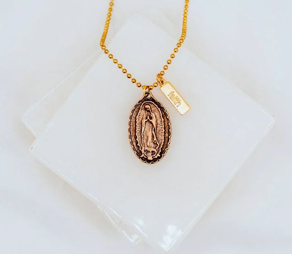 OUR LADY OF GUADALUPE BEAD BALL BRONZE-TONE NECKLACE