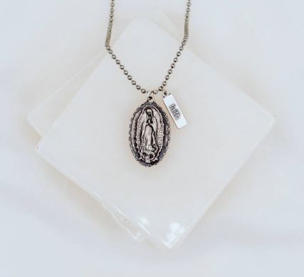 OUR LADY OF GUADALUPE BEAD BALL SILVER-TONE NECKLACE