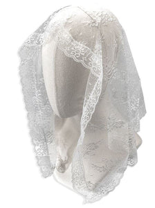 WHITE MANTILLA (FINE FLORAL LACE HEAD COVERING)