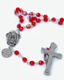 HOLY HILL RED AURORA ROSARY - BASILICA CENTERPIECE & ST. THERESE CHARM