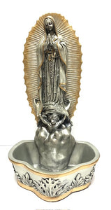 OUR LADY OF GUADALUPE HOLY WATER FONT PEWTER