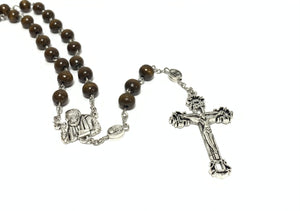 PADRE PIO BROWN WOOD ROSARY