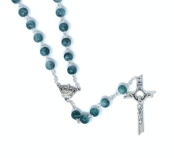 BLUE GLASS ROSARY: FATIMA