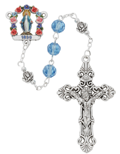 8MM BLUE GLASS CRYSTAL ROSARY