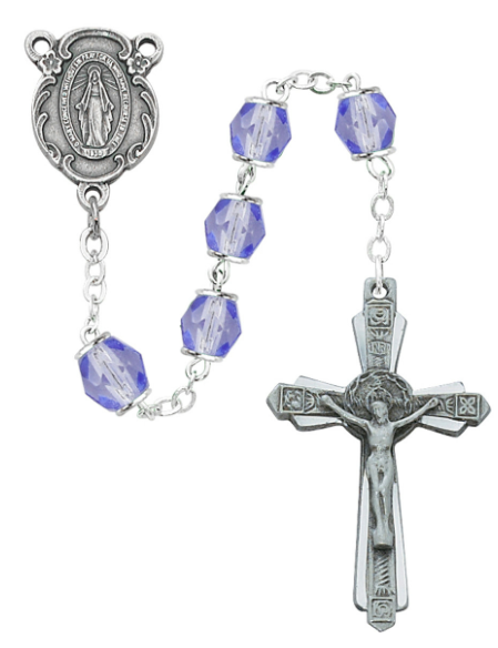 6MM PERIWINKLE SILVER OXIDIZED ROSARY