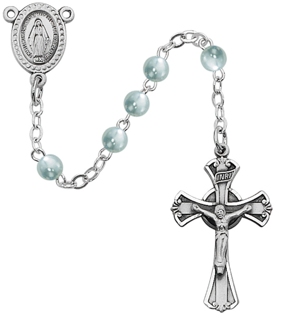 3MM BLUE GLASS BEAD ROSARY