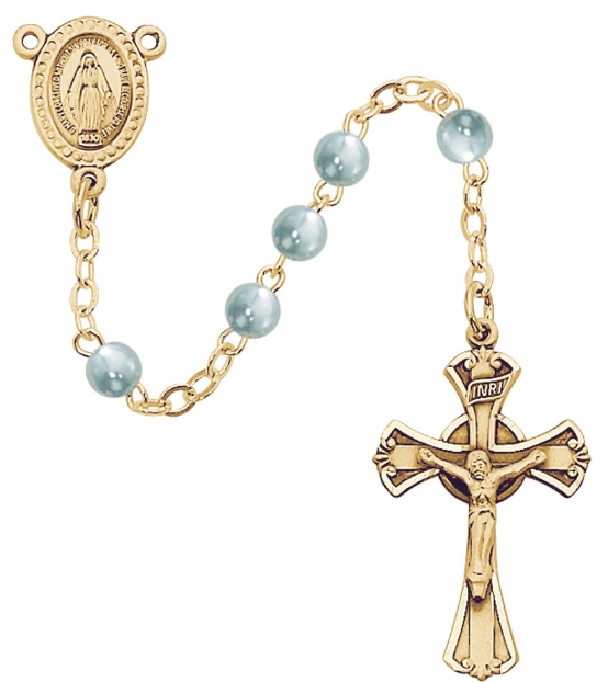 3MM GOLD PLATED BLUE ROSARY