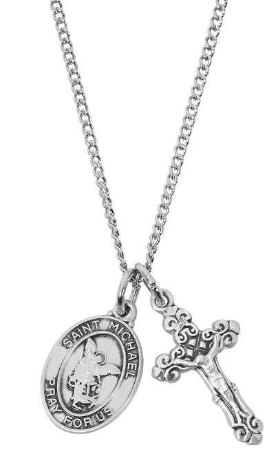 CRUCIFIX & SAINT MICHAEL NECKLACE