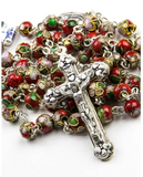 RED CLOISONNE FATIMA LINKED ROSARY