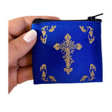 BLUE & GOLD CROSS ROSARY POUCH