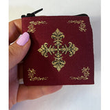 MAROON & GOLD CROSS ROSARY POUCH